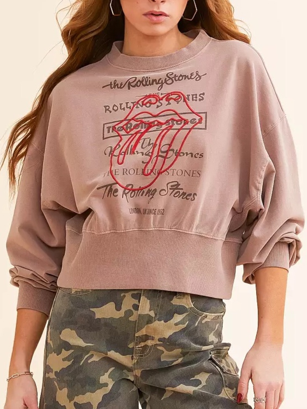 People of Leisure x Rolling Stones Cropped Graphic Sweatshirt Size M